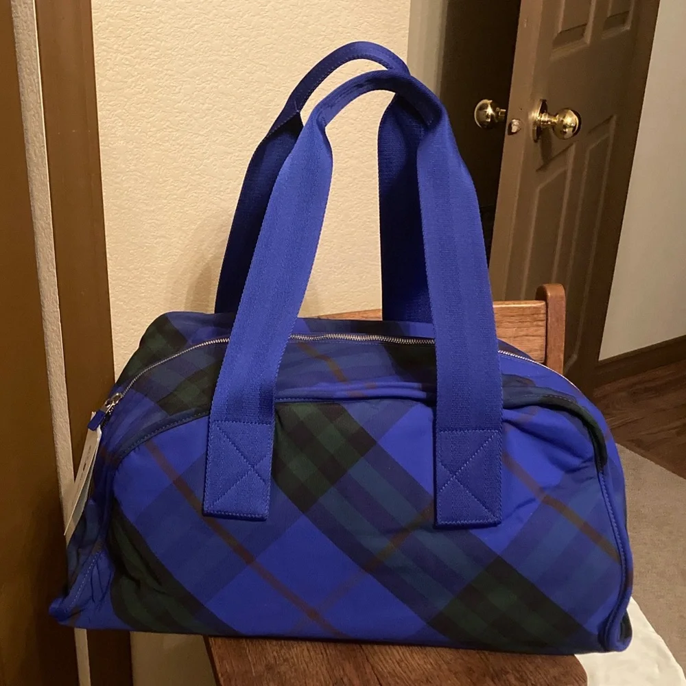 Burberry Shield Duffle M Check Nylon with Dust Bag NWT